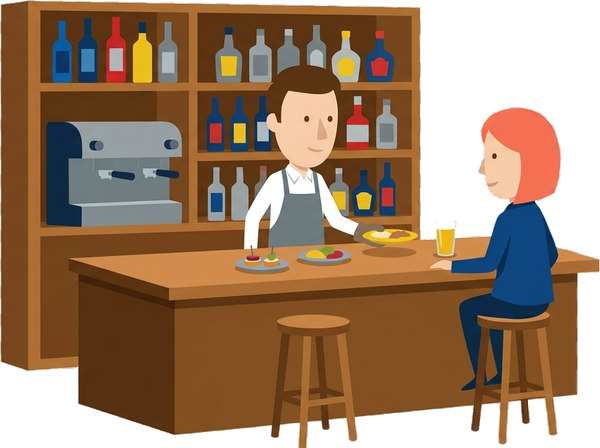 Ilustración de la barra de un bar