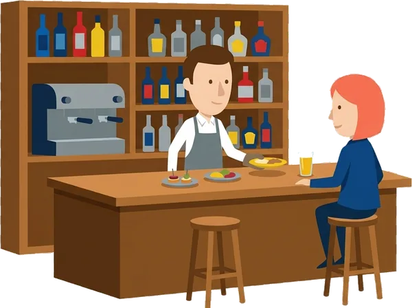 Ilustración de la barra de un bar